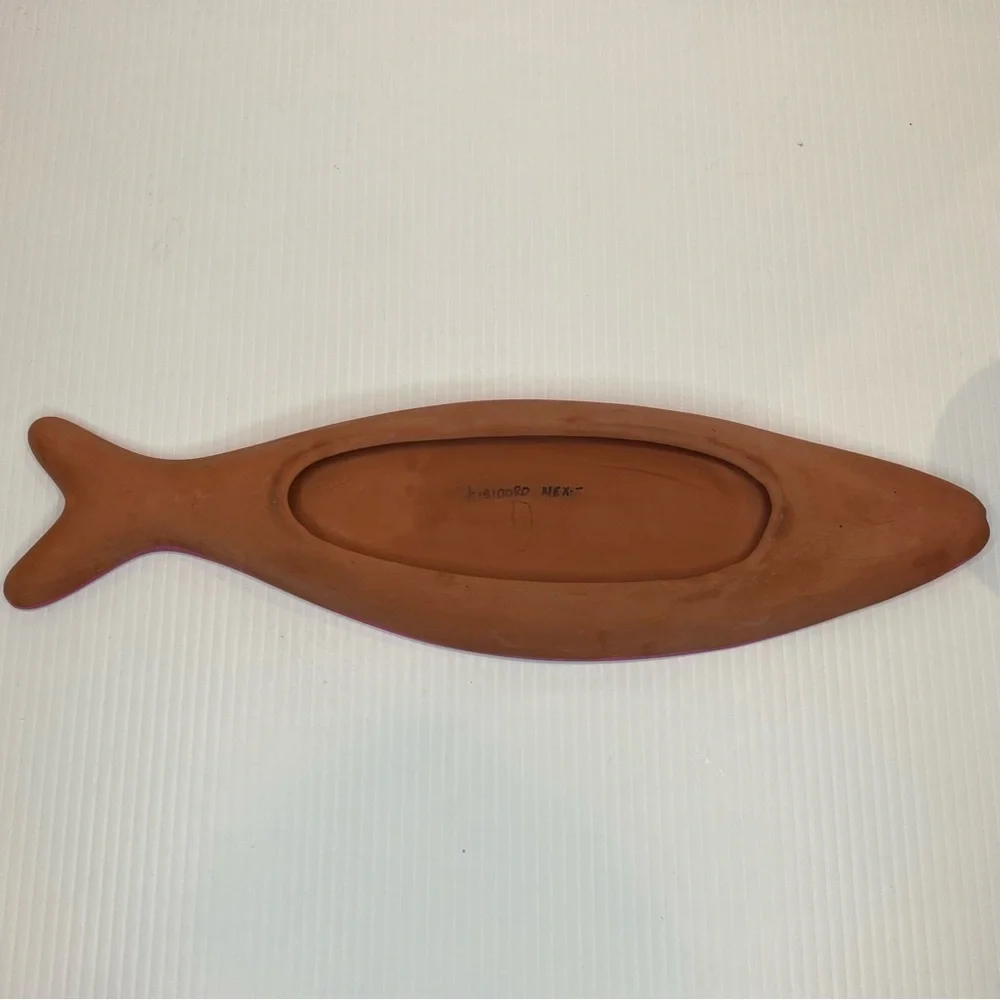Mexican Pottery Terracotta Fish Folk Art Signed Isidoro Mexico - Picture 2 of 7